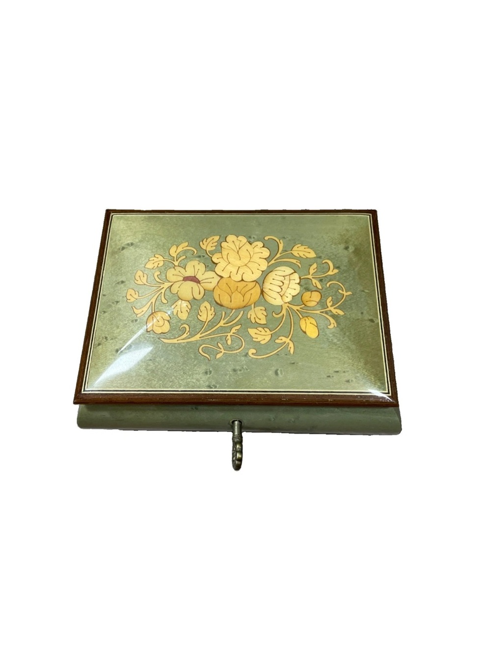 Vintage Reuge Italian Floral Inlay Jewelry Music Box Made In Italy